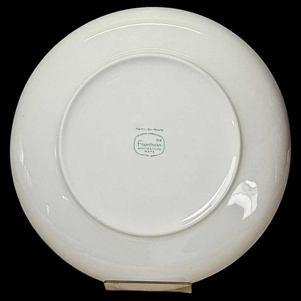 Vintage MCM Franciscan Whitestone Ware MERRY-GO-ROUND Dinner‎ Plates 10.25 4 pcs